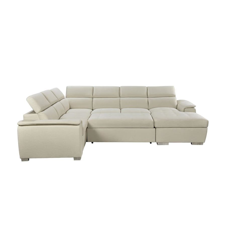 Canapé panoramique convertible en tissu beige avec coffre de rangement - Angle droit